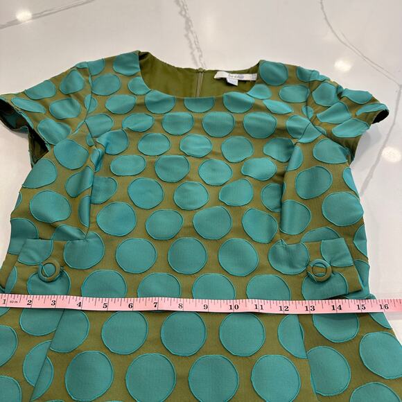 Boden Jacquard Green Teal Polka Dot Spot Dress - US 4 - Picture 8 of 14
